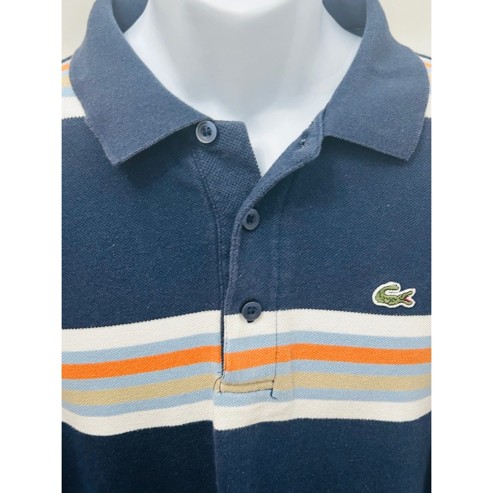 Vintage Lacoste Striped Polo Shirt Navy Blue Orange Made in Peru Size 11 XXXL - Picture 4 of 4